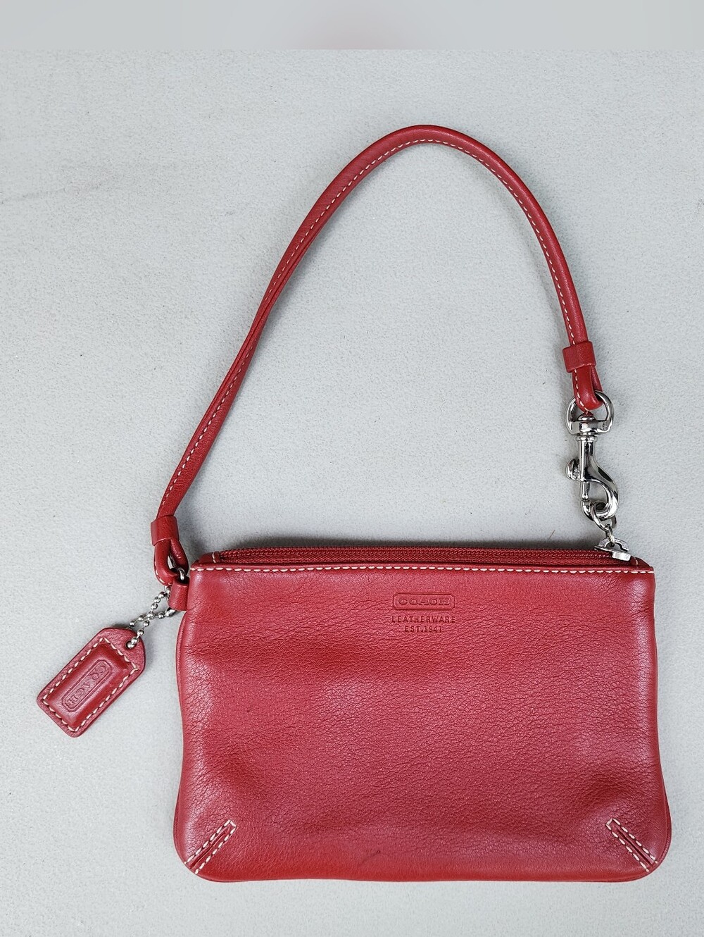 Coach Leather Zip Wristlet Clutch Wallet Pouch Red Coin Purse